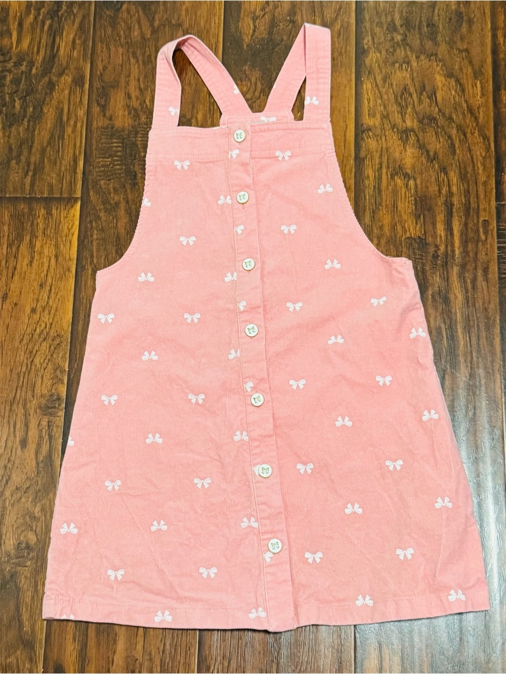 Tahari Pink Button-Front Pinafore Dress with White Bow Print